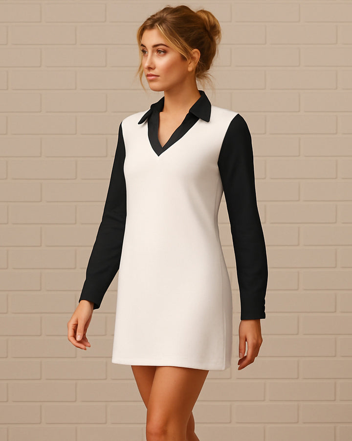 Vestido de Manga Larga y Cuello Sport de Color Combinado - LIZAPONS