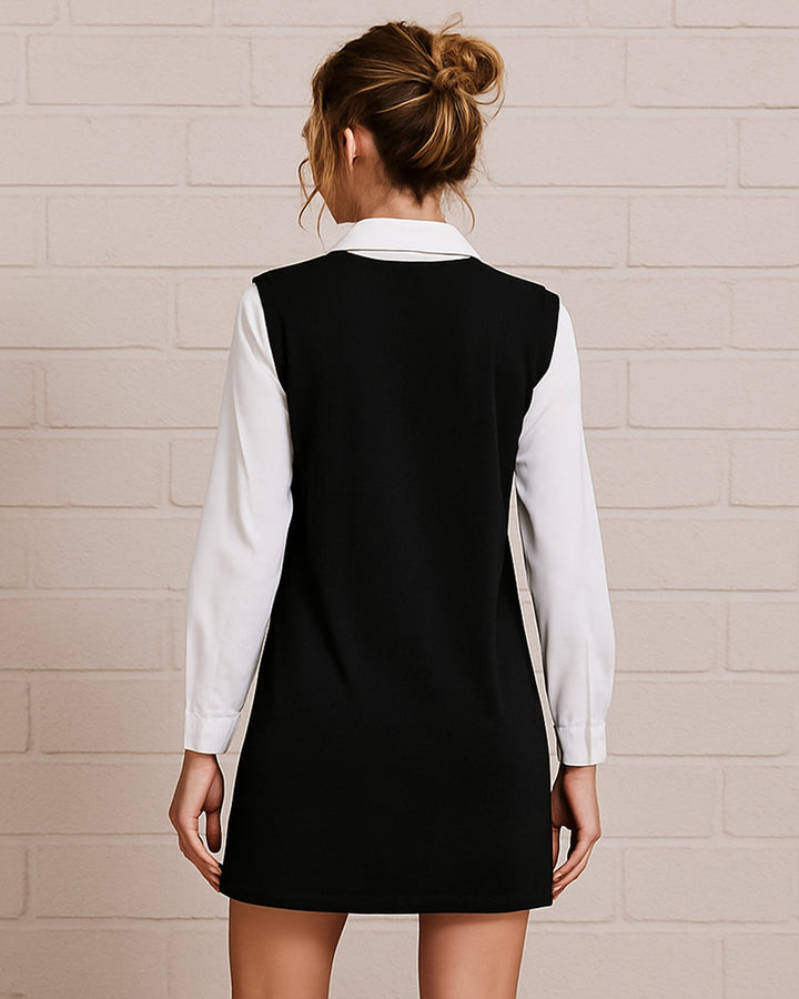 Vestido de Manga Larga y Cuello Sport de Color Combinado - LIZAPONS