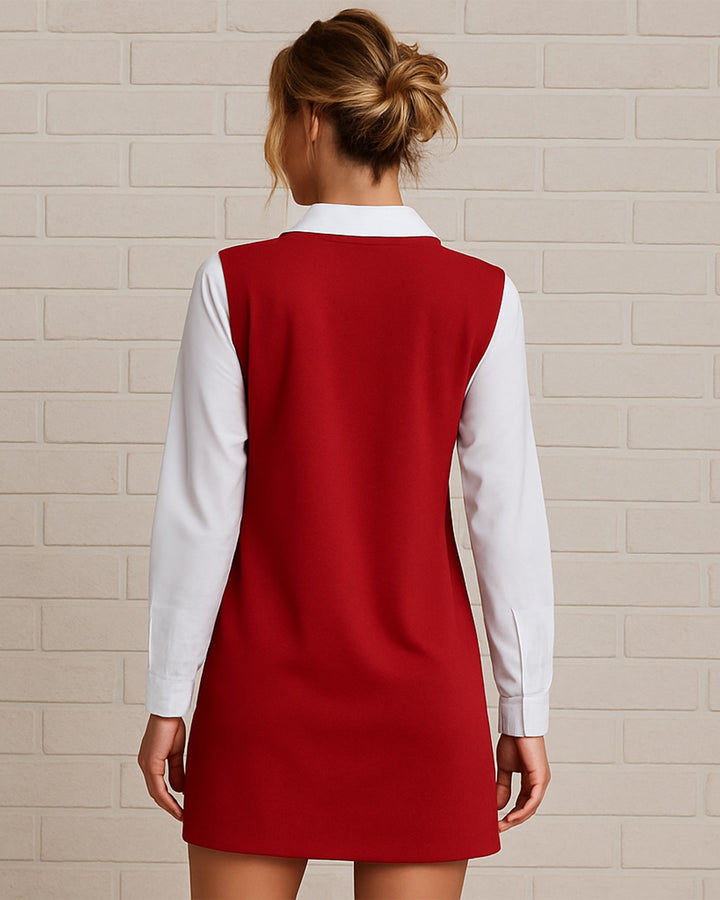 Vestido de Manga Larga y Cuello Sport de Color Combinado - LIZAPONS