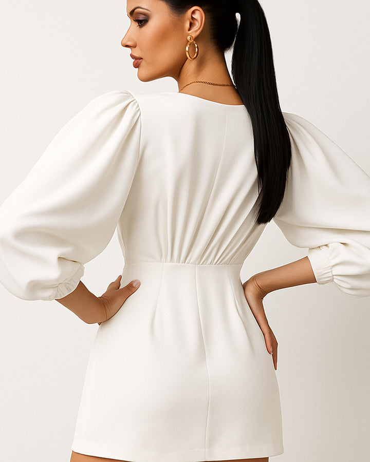 Vestido Casual Envolvente de Cuello V Cruzado y Manga Larga con Lazo en Cintura - LIZAPONS