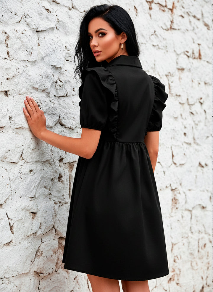 LIZAPONS Vestido Camisero de Cuello Sport y Manga Corta Farol con Volantes