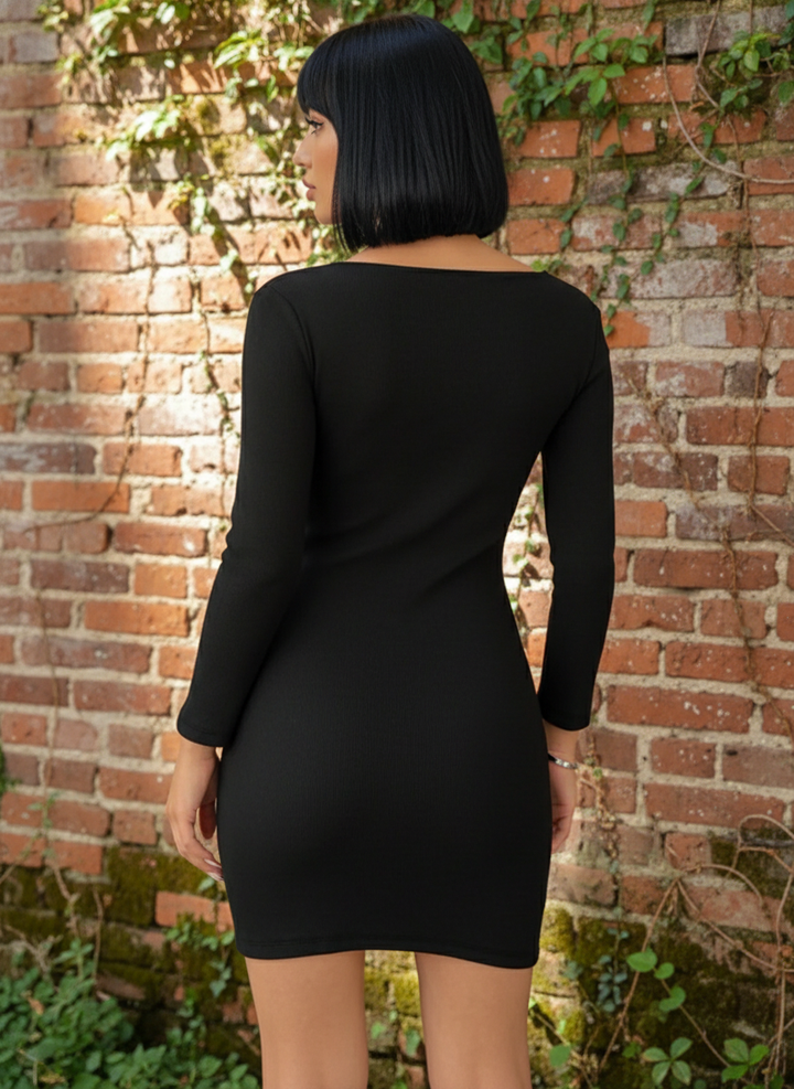 Vestido Midi Ajustado Sexy Con Zipper Al Frente de Manga Larga - LIZAPONS