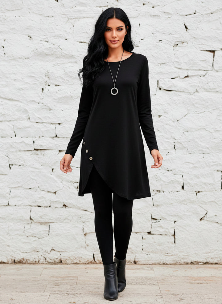 Vestido Corto Manga Larga con Botones Decorativos y Abertura - LIZAPONS