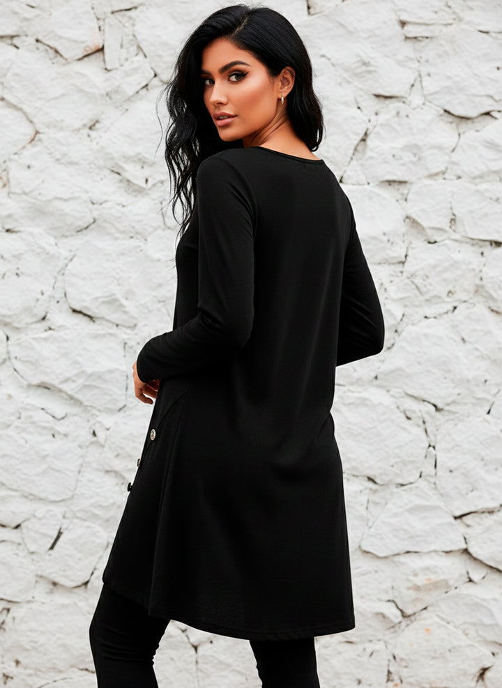 Vestido Corto Manga Larga con Botones Decorativos y Abertura - LIZAPONS