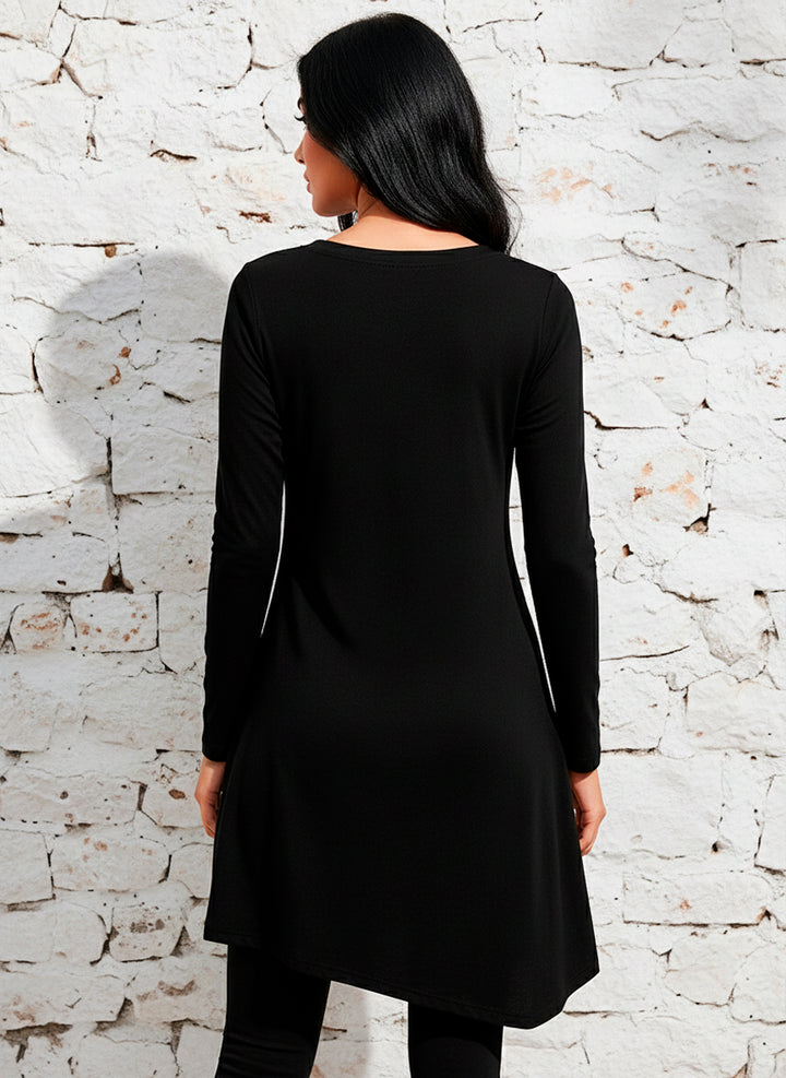 Vestido Corto Manga Larga con Botones Decorativos y Abertura - LIZAPONS