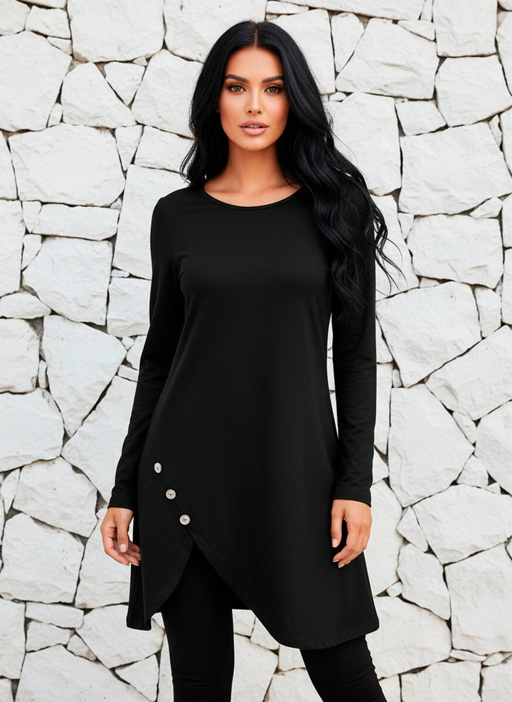 Vestido Corto Manga Larga con Botones Decorativos y Abertura - LIZAPONS