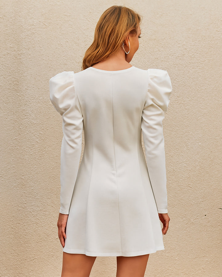 Vestido Casual Unicolor de Cuello Alto y Manga Larga Gigot - LIZAPONS