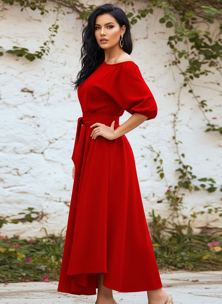 Vestido Casual Elegante de Manga Larga Farol, Cinturón y Bolsillos - LIZAPONS