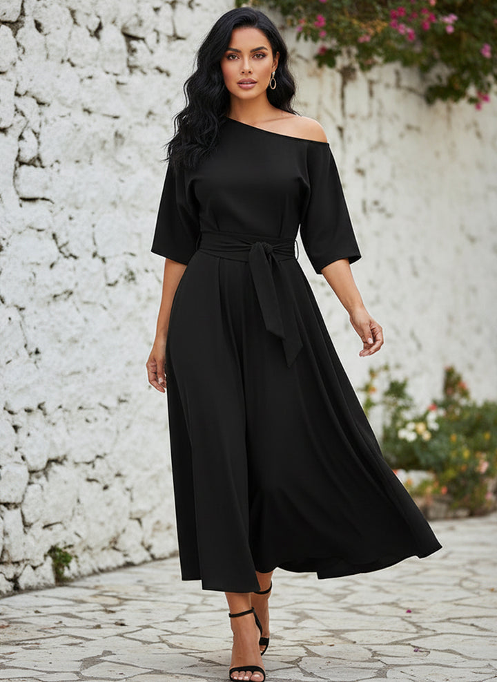 Vestido Casual Elegante de Manga Larga Farol, Cinturón y Bolsillos - LIZAPONS