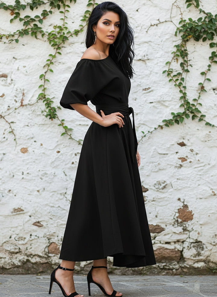 Vestido Casual Elegante de Manga Larga Farol, Cinturón y Bolsillos - LIZAPONS