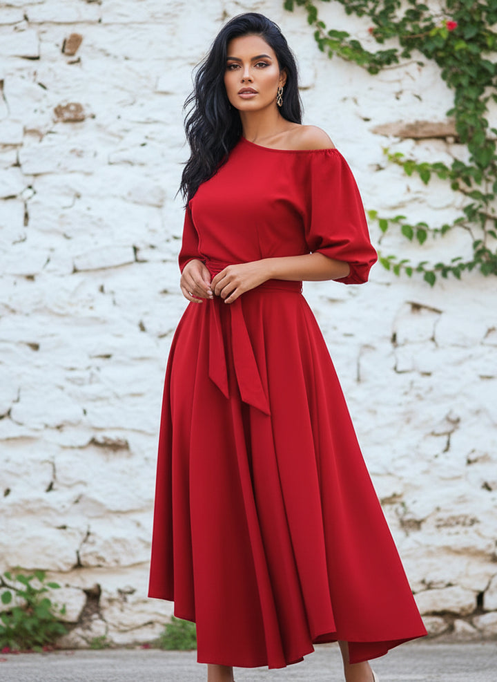 Vestido Casual Elegante de Manga Larga Farol, Cinturón y Bolsillos - LIZAPONS