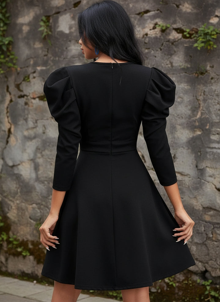 Vestido Casual Corto de Manga Larga Gigot y Cuello V - LIZAPONS