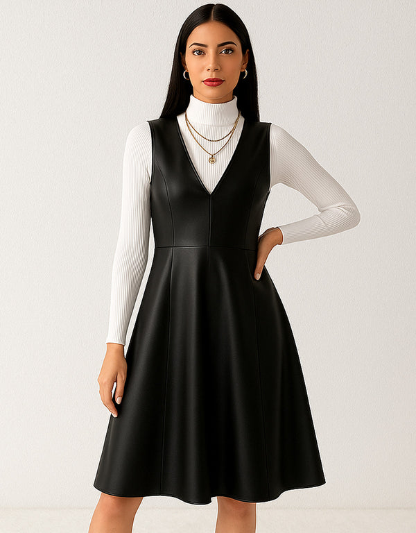 Vestido Sin Mangas de Vinipiel con Falda Acampanada - LIZAPONS