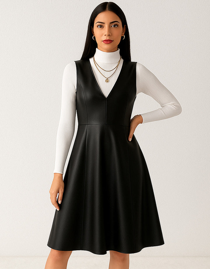 Vestido Sin Mangas de Vinipiel con Falda Acampanada - LIZAPONS