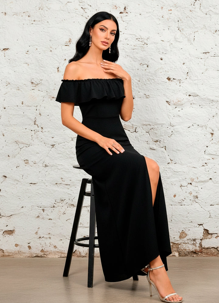 LIZAPONS Vestido Fiesta de Hombros Descubiertos y Abertura Alta en Pierna