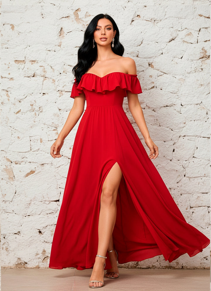 LIZAPONS Vestido Fiesta de Hombros Descubiertos y Abertura Alta en Pierna