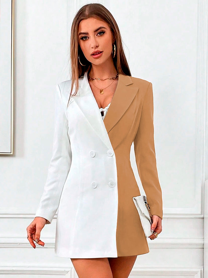 Vestido Casual Tipo Blazer de Dos Tonos Con Botones al Frente Sin Cinturón - LIZAPONS