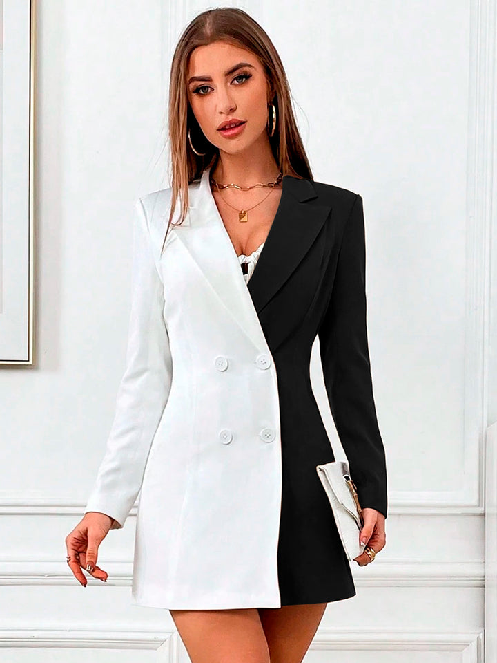 Vestido Casual Tipo Blazer de Dos Tonos Con Botones al Frente Sin Cinturón - LIZAPONS