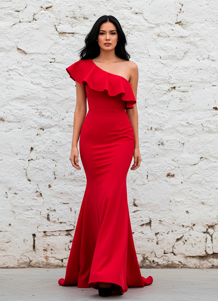 LIZAPONS Vestido Fiesta Sirena Moderno de Un Hombro con Volante