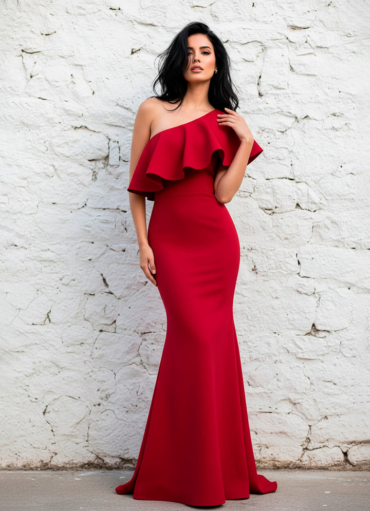 LIZAPONS Vestido Fiesta Sirena Moderno de Un Hombro con Volante