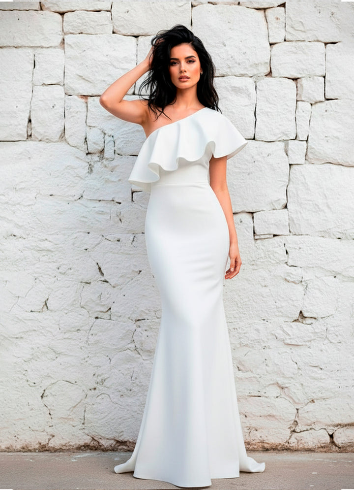 LIZAPONS Vestido Fiesta Sirena Moderno de Un Hombro con Volante