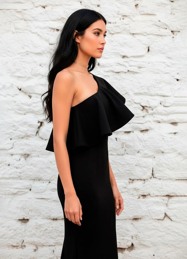 LIZAPONS Vestido Fiesta Sirena Moderno de Un Hombro con Volante