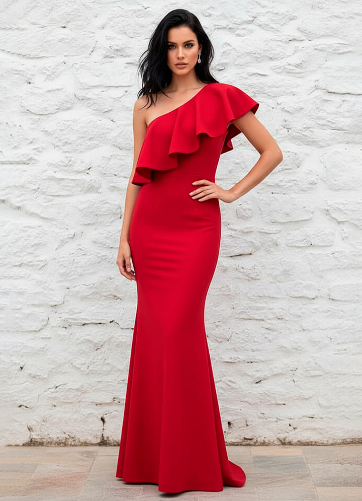 LIZAPONS Vestido Fiesta Sirena Moderno de Un Hombro con Volante