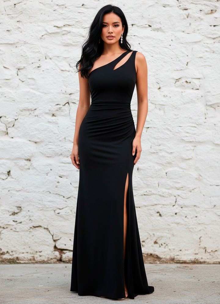 LIZAPONS Vestido Elegante de Un Hombro y Corte Sirena con Abertura Lateral