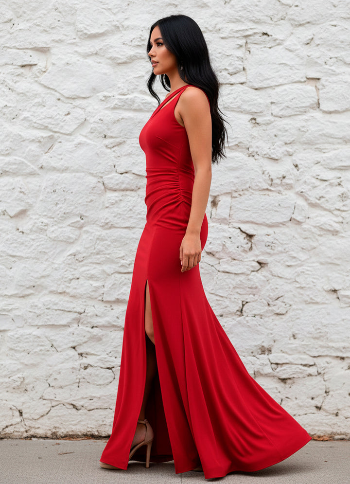 LIZAPONS Vestido Elegante de Un Hombro y Corte Sirena con Abertura Lateral