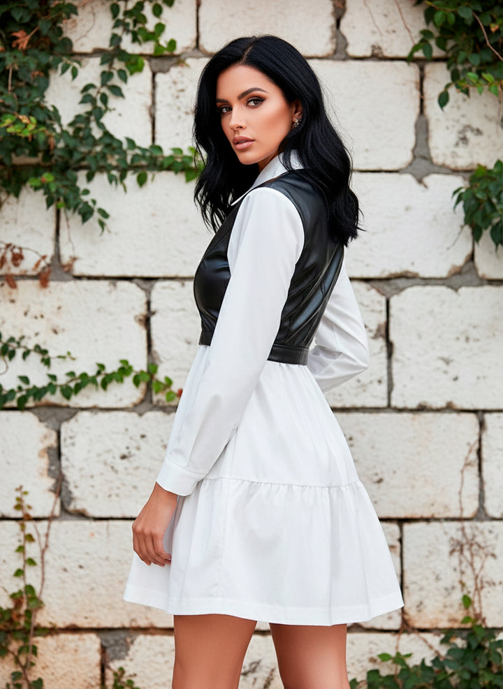 LIZAPONS Vestido Casual Dos en Uno Sofisticado con Chaleco Negro Vinipiel