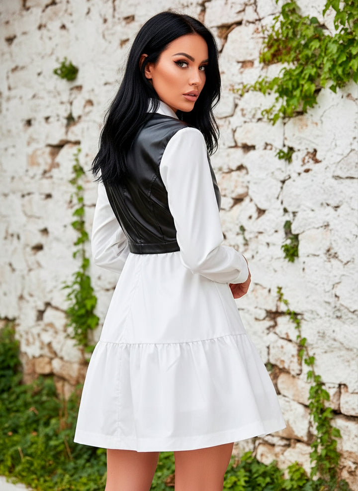 LIZAPONS Vestido Casual Dos en Uno Sofisticado con Chaleco Negro Vinipiel