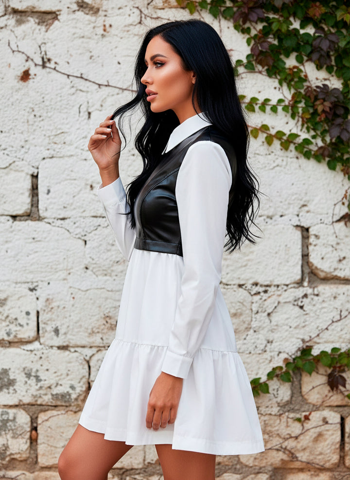 LIZAPONS Vestido Casual Dos en Uno Sofisticado con Chaleco Negro Vinipiel