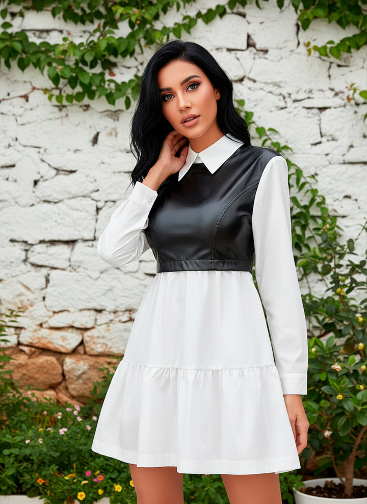 LIZAPONS Vestido Casual Dos en Uno Sofisticado con Chaleco Negro Vinipiel