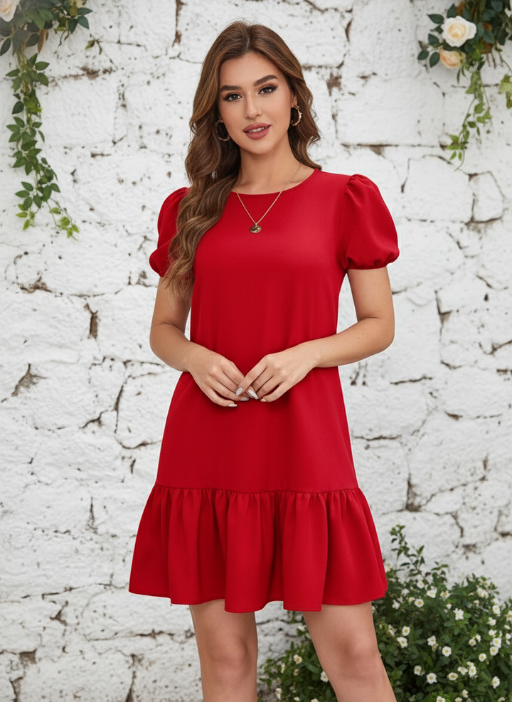 Vestido Smock de Manga Farol Bajo con Fruncido - LIZAPONS