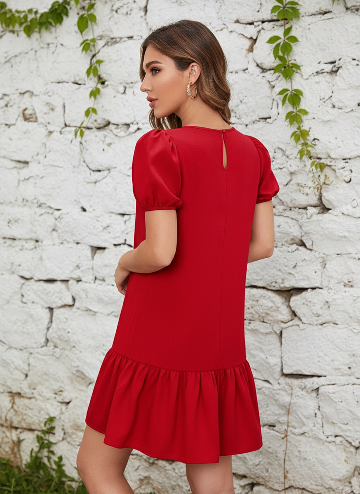 Vestido Smock de Manga Farol Bajo con Fruncido - LIZAPONS