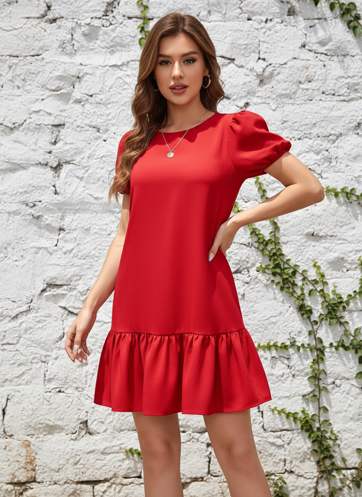 Vestido Smock de Manga Farol Bajo con Fruncido - LIZAPONS