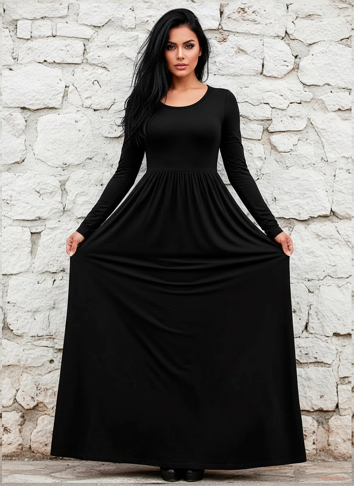 Vestido Largo Maxi de Manga Larga con Bolsillos Elegante y Versátil - LIZAPONS