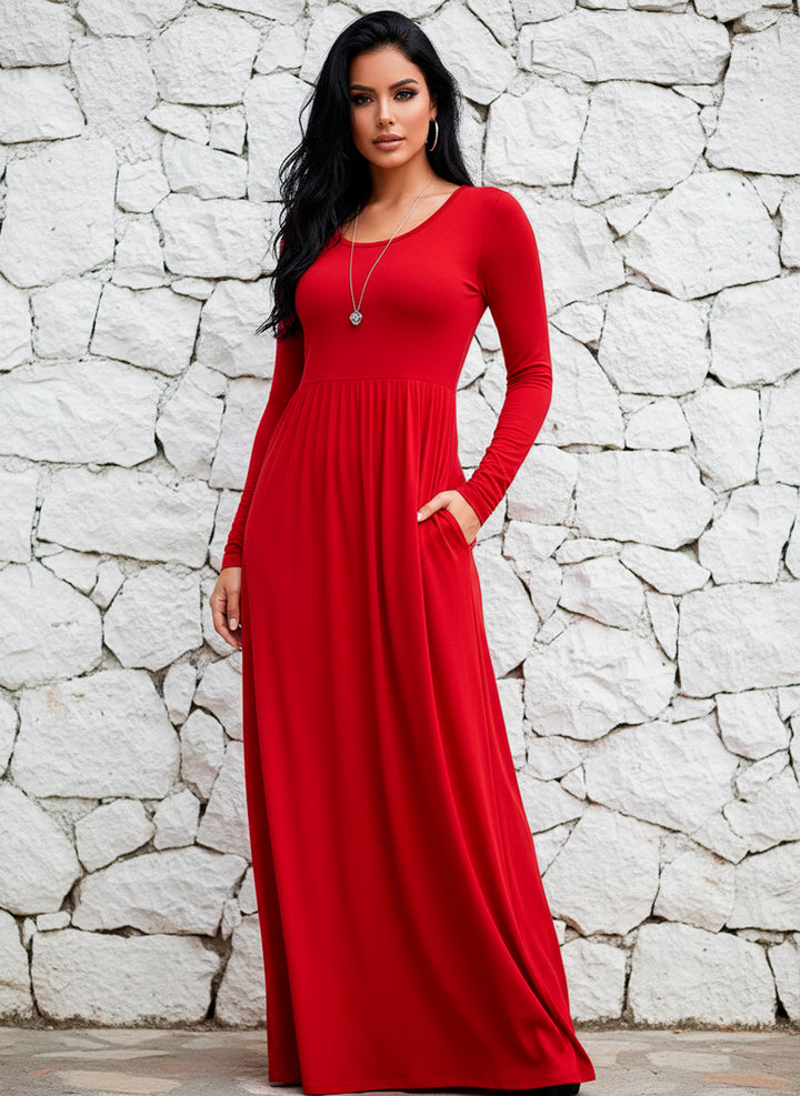 Vestido Largo Maxi de Manga Larga con Bolsillos Elegante y Versátil - LIZAPONS