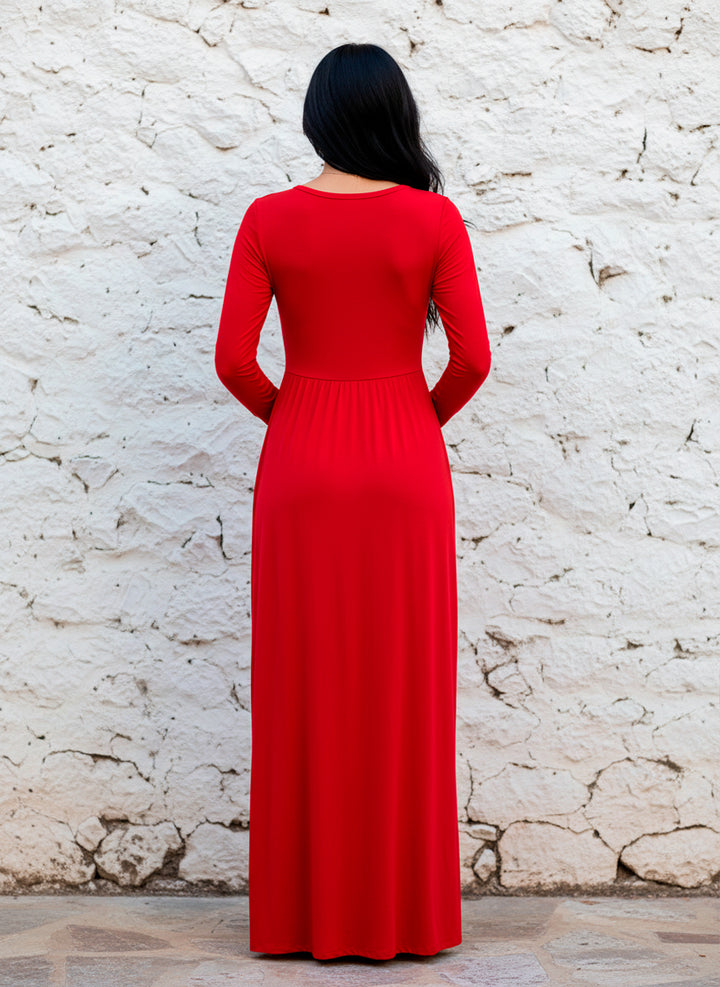 Vestido Largo Maxi de Manga Larga con Bolsillos Elegante y Versátil - LIZAPONS