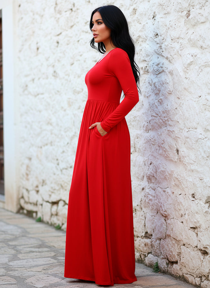 Vestido Largo Maxi de Manga Larga con Bolsillos Elegante y Versátil - LIZAPONS