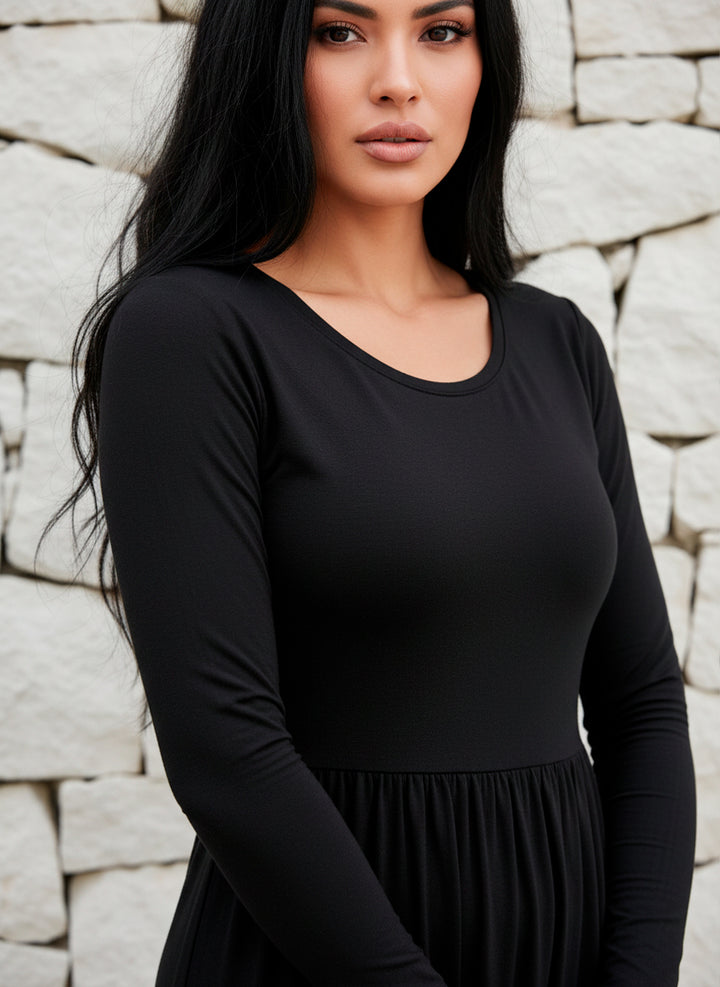 Vestido Largo Maxi de Manga Larga con Bolsillos Elegante y Versátil - LIZAPONS