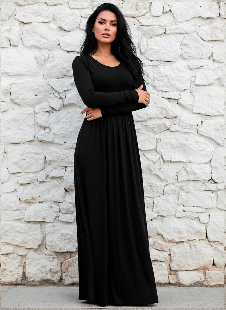 Vestido Largo Maxi de Manga Larga con Bolsillos Elegante y Versátil - LIZAPONS