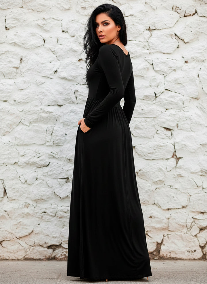 Vestido Largo Maxi de Manga Larga con Bolsillos Elegante y Versátil - LIZAPONS