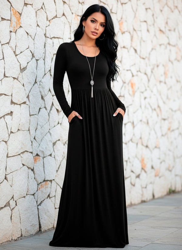 Vestido Largo Maxi de Manga Larga con Bolsillos Elegante y Versátil - LIZAPONS