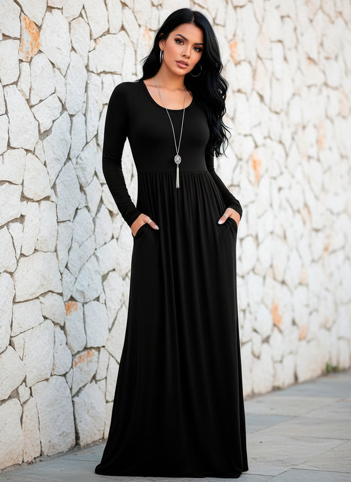 Vestido Largo Maxi de Manga Larga con Bolsillos Elegante y Versátil - LIZAPONS