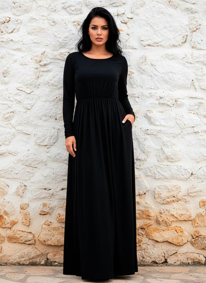 Vestido Largo Maxi de Manga Larga con Bolsillos Elegante y Versátil - LIZAPONS