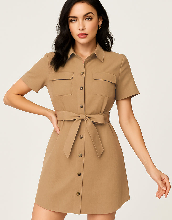 Vestido Camisero Negro Elegante con Cinturón y Botones - LIZAPONS