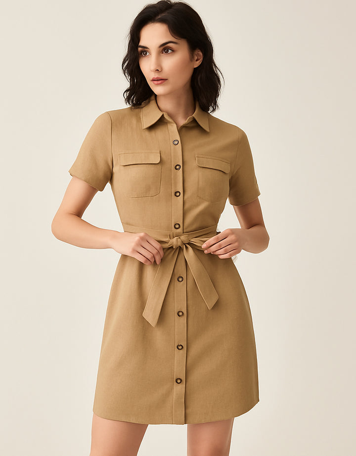 Vestido Camisero Negro Elegante con Cinturón y Botones - LIZAPONS