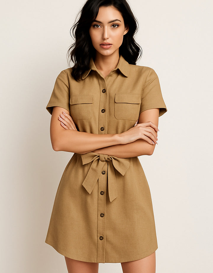 Vestido Camisero Negro Elegante con Cinturón y Botones - LIZAPONS