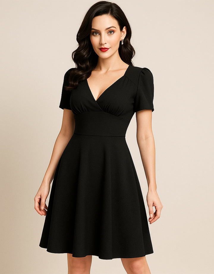 Vestido Casual Corto Corte Imperio de Cuello en V y Manga Corta - LIZAPONS